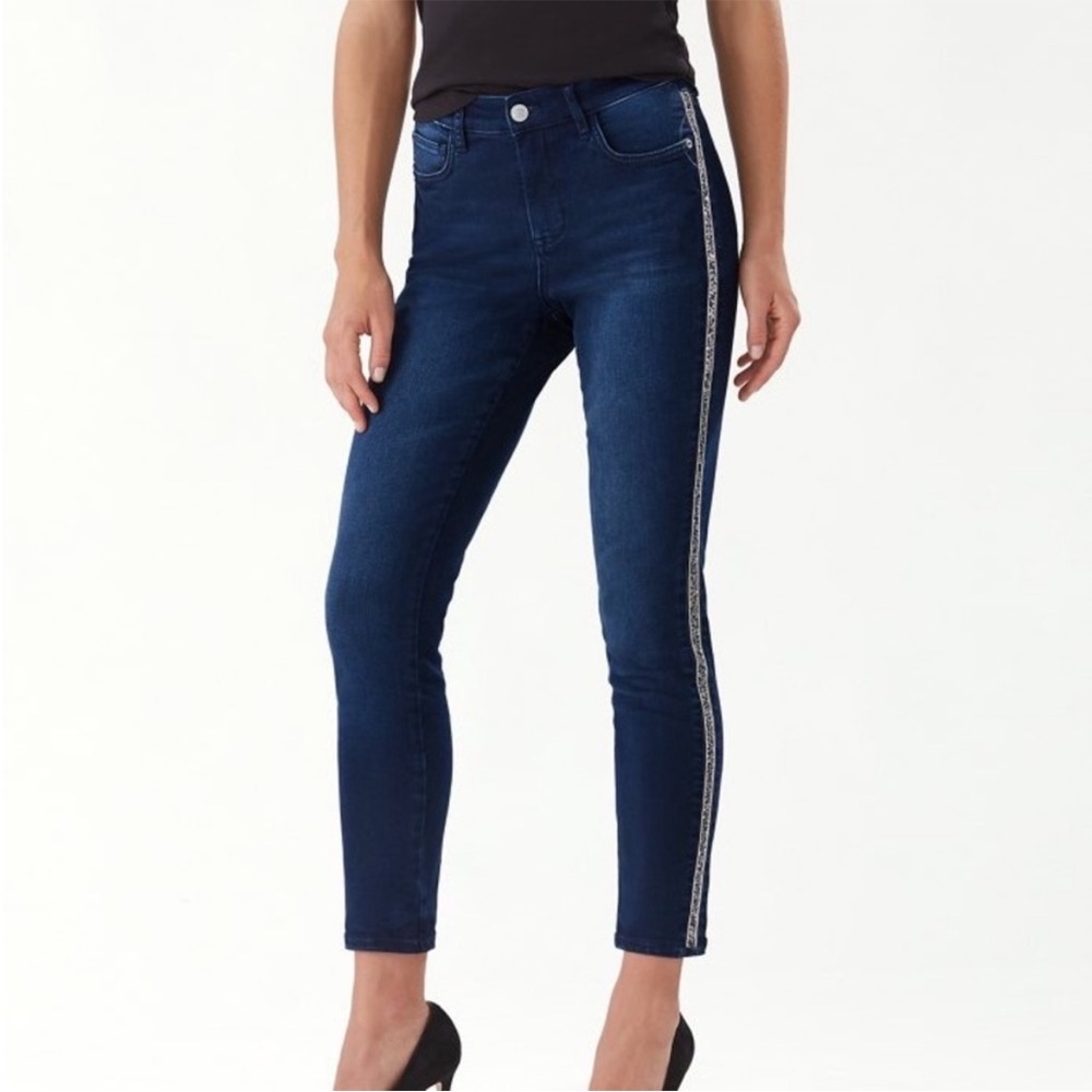 Tommy Bahama HR Ankle Jeans with Sparkle Tux Stripe SZ 6